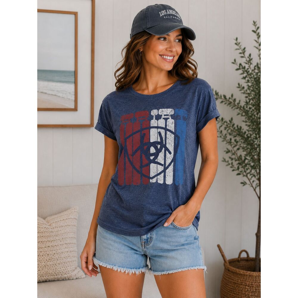 Ariat Heather Blue Graphic Tee | Women's Medium | Western Casual T-Shirt